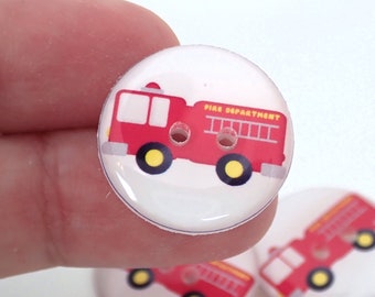 HANDMADE BUTTONS. 6 Firetruck Sewing  Buttons. Fire Engine Buttons for Boys or Girls.  Assorted Sizes Available.