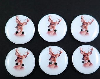 6 Handmade Deer or Buck Buttons. Perfect for Your Sewing or Knitting Projects.  Assorted Sizes.