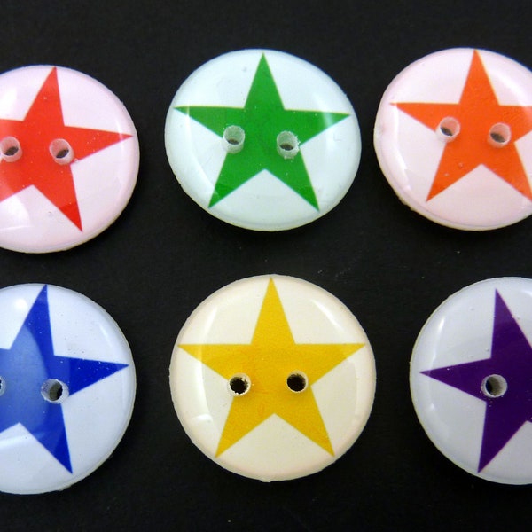 HANDMADE Buttons. 6  Star Buttons.  Bright Coloured Star Buttons. Sewing or Craft Supplies.  3/4" or 20 mm.