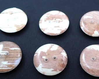 6 FAUX Wood Handmade Buttons.  Rustic Wood Look Buttons.