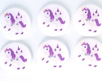 HANDMADE Buttons. Set of 6 Handmade Purple Unicorn Sewing Buttons.  Unicorn and Castle Buttons for Sewing or Knitting. Choose Your Size.