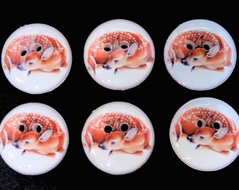 6 Handmade Sleeping Deer or Fawn Buttons. Perfect for Your Sewing or Knitting Projects.  5/8" or 16 mm.