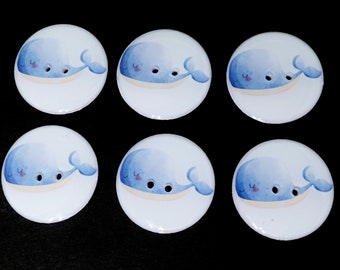 6 Handmade Whale Buttons.   Assorted Sizes Available.