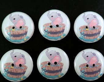 6 Cute Elephant in Barrel Sewing Buttons.  Choose Your Size.