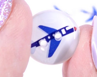 HANDMADE BUTTONS. 6 Handmade Navy Blue Airplane Sewing Buttons. Assorted Sizes Available.
