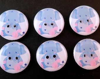 6 Cute Stuffed Elephant Sewing Buttons.  3/4" or 20 mm.