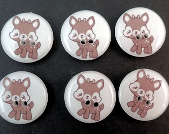 6 Cute Brown Deer Sewing Buttons.  3/4" or 20 mm.
