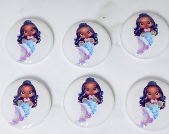 Handmade African American Mermaid Sewing Buttons Buttons. Set of 6 Buttons.