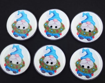 6 Christmas Gnome Buttons.  Handmade Gnome with Christmas Wreath Sewing Buttons.  Assorted Sizes.