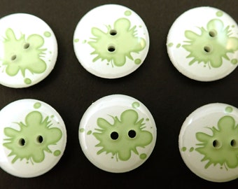 6 Handmade Green Blob Buttons.  Science sewing, knitting, crochet buttons.