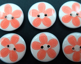6  Pretty Orange Flower Sewing Buttons for Knitting, Crochet and Sewing.