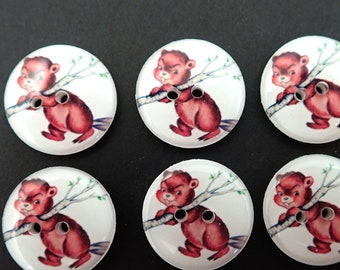 6 Cute Beaver Buttons. Washable Sewing, Knitting and Crafting Buttons.  Novelty Buttons. 3/4" or 20 mm.