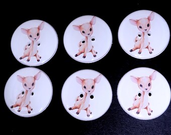 6 Handmade Deer or Fawn Buttons. Perfect for Your Sewing or Knitting Projects.  Assorted Sizes Available.