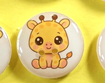 6 Cute Yellow Giraffe Sewing Buttons.  Assorted Sizes Available.