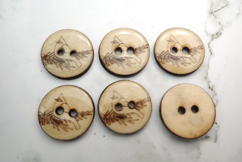 Set of 6 Handmade Wooden Cardinal Sewing Buttons. Assorted Sizes Available. image 7