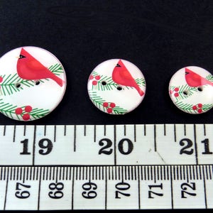 6 Bright Red Cardinal Christmas Buttons. Sew on Embellishment. Washer and Dryer Safe. Choose Your Size. 1" = 25 mm