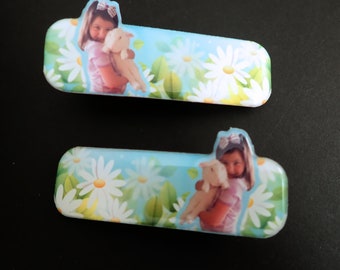 TWO Personalized Photographic  Hair Clips or Barrettes.  2 3/4" or 7 cm wide.  Add PHOTO of Your Choice.