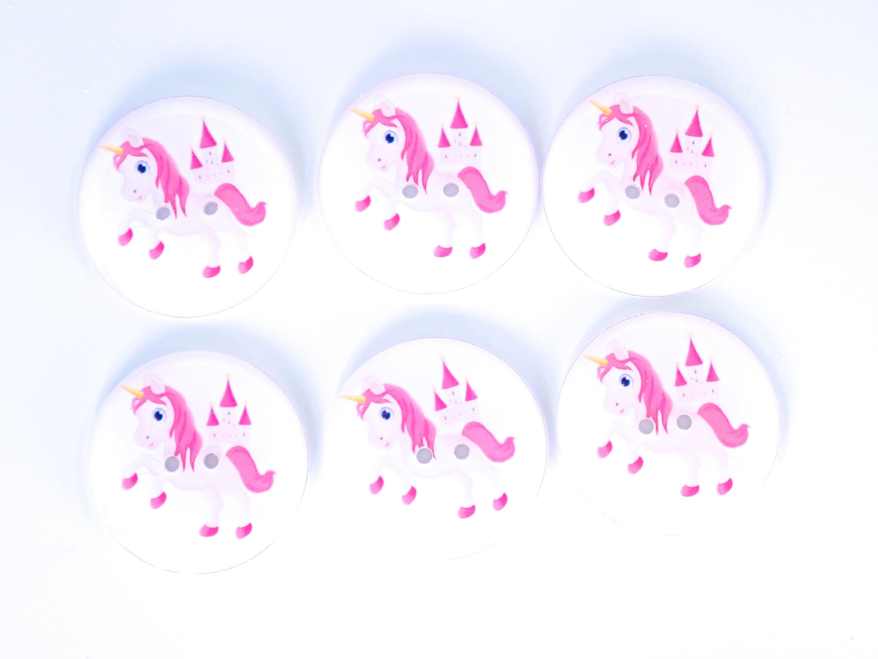 Set of 6 Handmade Pink Unicorn Sewing Buttons.  Washable Handmade Embellishment for Knitting or Sewing. Choose Your Size.