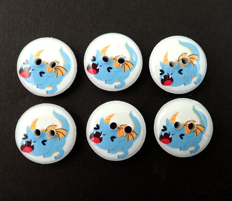 6 Blue Winged Dragon Buttons for Sewing.