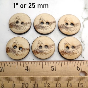 Set of 6 Handmade Wooden Cardinal Sewing Buttons. Assorted Sizes Available. 1" or 25 mm
