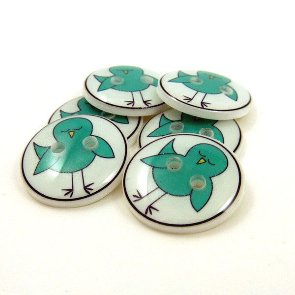 Handmade Buttons. Blue Bird Buttons. (Handmade Buttons).   6 SMALL Sewing Buttons or knitting supplies.