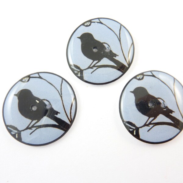 3 Tasten, großer Vogel.  Der blaue Vogel auf einem Zweig Tasten. Dekorative Knöpfe.  Handwerk-Tasten.  Große Tasten. 1" oder 25 mm rund.