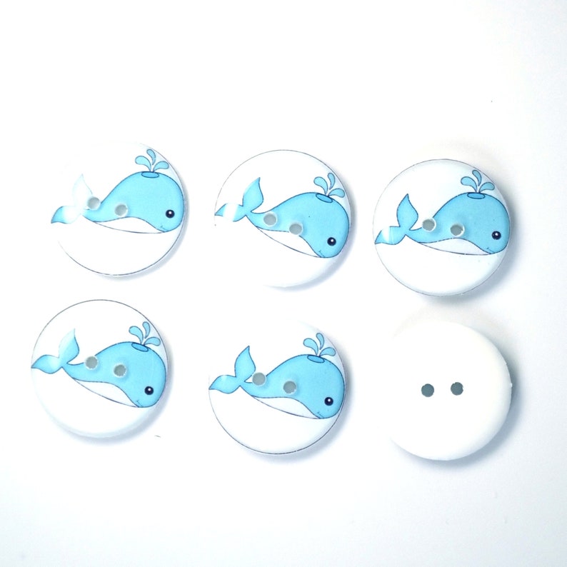 Set of 6 Handmade Whale Buttons. Bright Turquoise Blue Whale Buttons. Choose Your Size. image 7