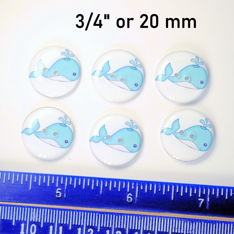 Set of 6 Handmade Whale Buttons. Bright Turquoise Blue Whale Buttons. Choose Your Size. image 5