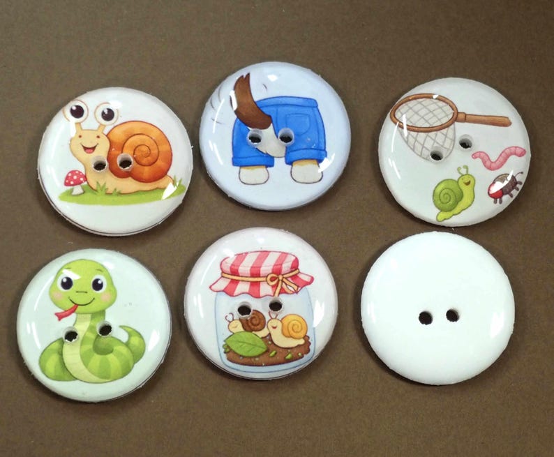 Handmade Sewing Buttons, Snakes and Snails and Puppy Dog Tails. 3/4