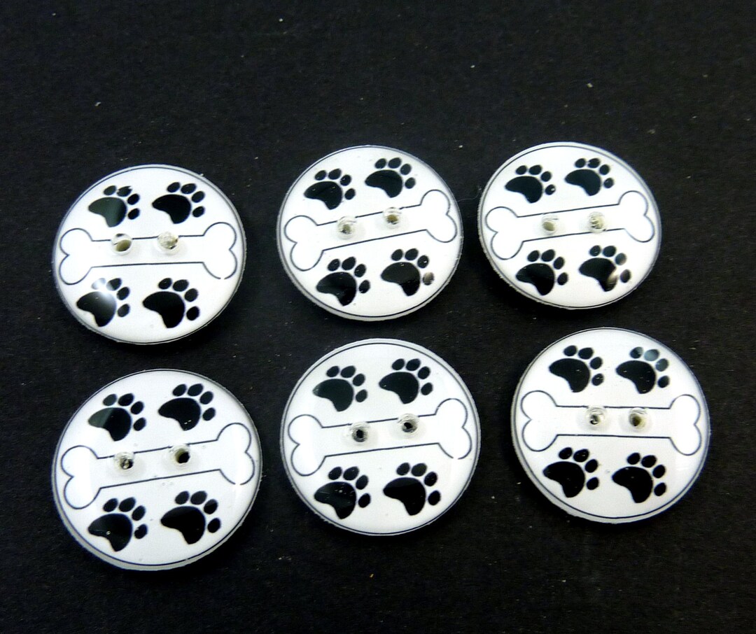 6 Dog Bone Buttons. Handmade Buttons. Dog Bone and Paw Print Buttons