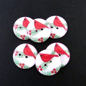 6 Bright Red Cardinal Christmas Buttons. Sew on Embellishment. Washer and Dryer Safe. Choose Your Size. image 2