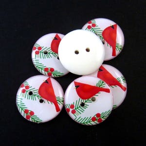 6 Bright Red Cardinal Christmas Buttons. Sew on Embellishment. Washer and Dryer Safe. Choose Your Size. image 7