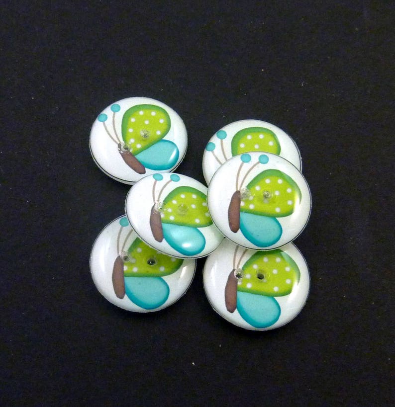 Decorative Craft Novelty Sewing buttons. Green and Turquoise blue Butterfly Handmade Buttons for sewing 6 Butterfly Buttons