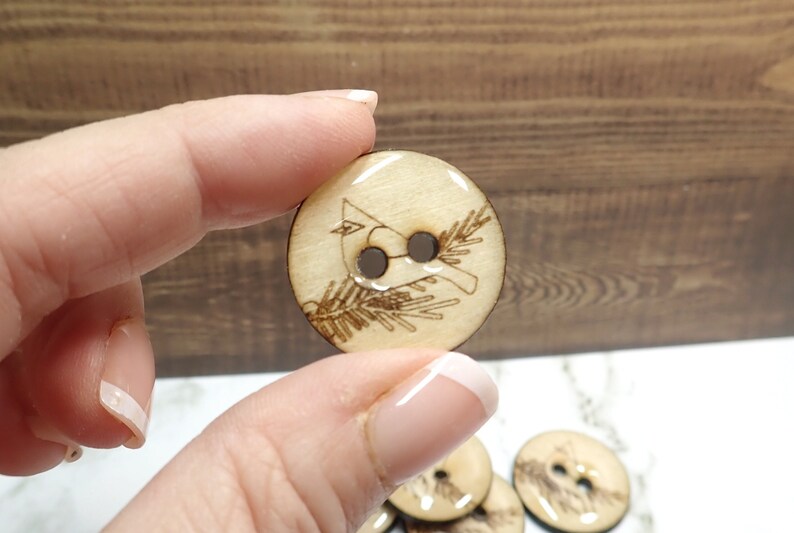 Set of 6 Handmade Wooden Cardinal Sewing Buttons. Assorted Sizes Available. image 1