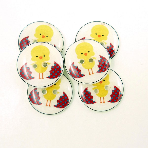 SALE. Easter Chick Buttons.  Handmade Sewing Buttons. 6 knitting supplies or sewing embellishments.
