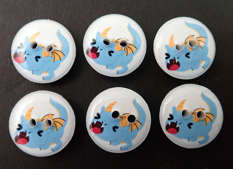 6 Blue Winged Dragon Buttons for Sewing.