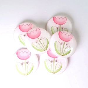 HANDMADE Buttons. Set of 6 Handmade Pink Flower or Tulip Sewing Buttons. Assorted Sizes Available. Extra large to Extra Small. image 7