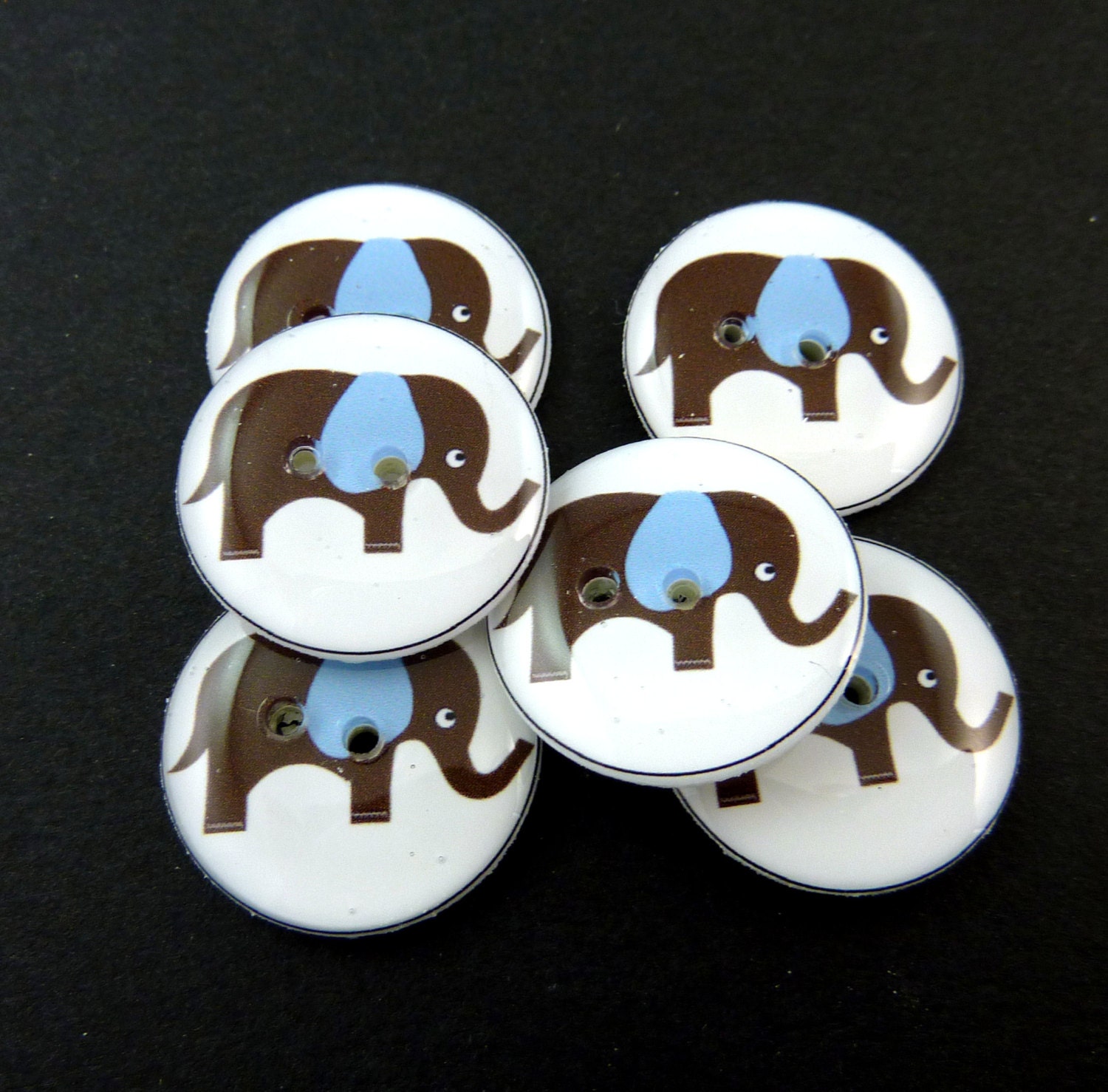 6 Elephant Buttons. Brown Elephant with Blue Ears. Sewing Etsy