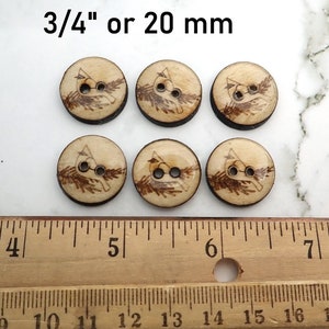 Set of 6 Handmade Wooden Cardinal Sewing Buttons. Assorted Sizes Available. 3/4" or 20 mm