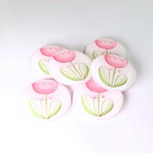 HANDMADE Buttons. Set of 6 Handmade Pink Flower or Tulip Sewing Buttons. Assorted Sizes Available. Extra large to Extra Small. 5/8" or 16mm