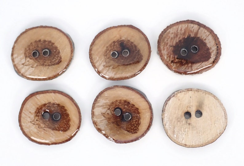 HANDMADE BRANCH Buttons. Set of 6 Handmade Hedgehog Wooden Buttons. Made from Real Tree Branch with Bark Attached. 1 or 25 mm Round. image 6