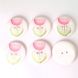 HANDMADE Buttons. Set of 6 Handmade Pink Flower or Tulip Sewing Buttons. Assorted Sizes Available. Extra large to Extra Small. image 10