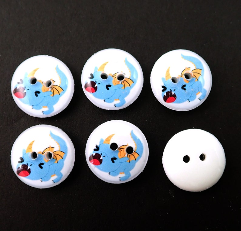 6 Blue Winged Dragon Buttons for Sewing.