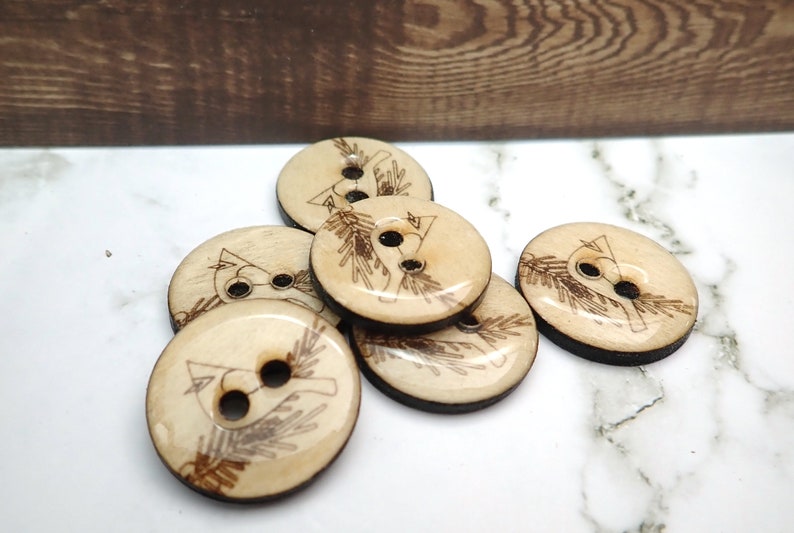 Set of 6 Handmade Wooden Cardinal Sewing Buttons. Assorted Sizes Available. image 2