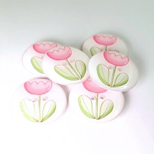 HANDMADE Buttons. Set of 6 Handmade Pink Flower or Tulip Sewing Buttons. Assorted Sizes Available. Extra large to Extra Small. image 5