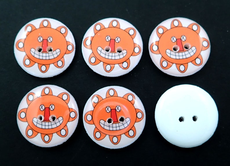 6 Orange Penny Rug Halloween Jack o'lantern or pumpkin sewing buttons. image 5