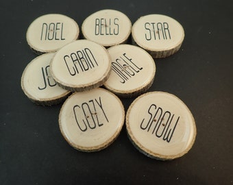 ONE Large Wooden Branch Word Button.  Approximately 1 1/2" or 35mm Round.  Made from real wooden branch. Choose Your Word