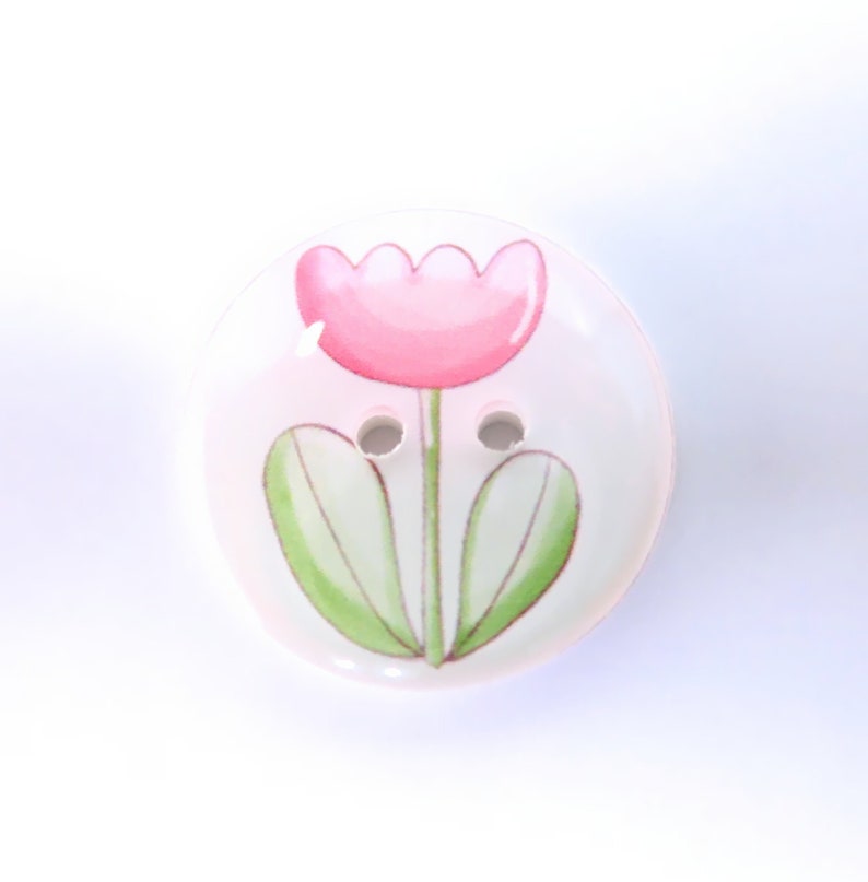 HANDMADE Buttons. Set of 6 Handmade Pink Flower or Tulip Sewing Buttons. Assorted Sizes Available. Extra large to Extra Small. image 3