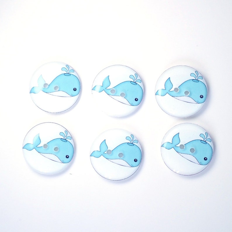 Set of 6 Handmade Whale Buttons. Bright Turquoise Blue Whale Buttons. Choose Your Size. image 1