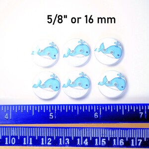 Set of 6 Handmade Whale Buttons. Bright Turquoise Blue Whale Buttons. Choose Your Size. image 6